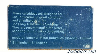IMI Eley Pistol Match 22 LR Ammunition Kynoch England Full Box 1960's - Image 5 of 5