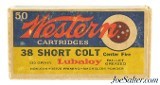 Western 38 Short Colt Ammo "Bullseye" Target Logo Box Lubaloy 50 Rds