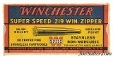 Winchester Super Speed 219 Win. Zipper Ammo Full "1935" Box 56 Grain HP - 1 of 8