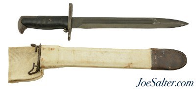 WWII M1905 M1 Garand 10" Bayonet with Scabbard and White Canvas Sheath 1943 - Image 1 of 9
