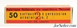 Swiss 22 Short Ammo Eidgenossen Munitionsfabrik Thun Full Box - Image 2 of 4