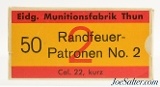 Swiss 22 Short Ammo Eidgenossen Munitionsfabrik Thun Full Box - Image 1 of 4