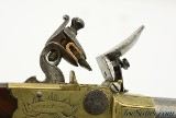 Unusual Brass Frame Tap-Action Side x Side Double Barrel Flintlock Pistol by Patrick of Liverpool - Image 6 of 15