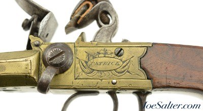 Unusual Brass Frame Tap-Action Side x Side Double Barrel Flintlock Pistol by Patrick of Liverpool - Image 8 of 15