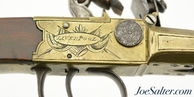 Unusual Brass Frame Tap-Action Side x Side Double Barrel Flintlock Pistol by Patrick of Liverpool - Image 4 of 15