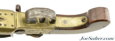 Unusual Brass Frame Tap-Action Side x Side Double Barrel Flintlock Pistol by Patrick of Liverpool - Image 14 of 15