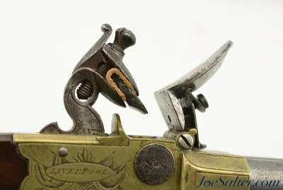 Unusual Brass Frame Tap-Action Side x Side Double Barrel Flintlock Pistol by Patrick of Liverpool - Image 6 of 15