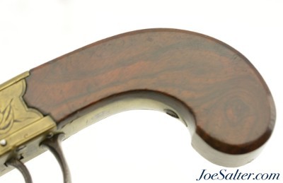 Unusual Brass Frame Tap-Action Side x Side Double Barrel Flintlock Pistol by Patrick of Liverpool - Image 7 of 15