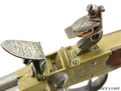 Unusual Brass Frame Tap-Action Side x Side Double Barrel Flintlock Pistol by Patrick of Liverpool - Image 12 of 15