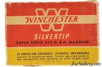 Vintage Winchester Super Speed 375 H&H 300 grain SilverTip ammo 20rnds