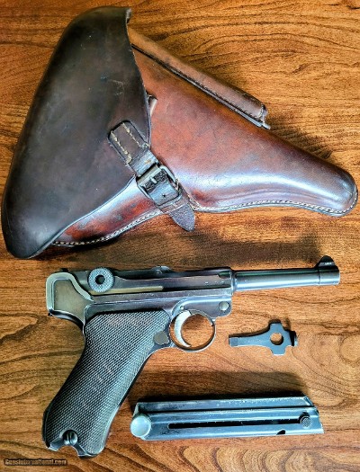 1936 Mauser S/42 Luger, S/N 4261, 9 mm, All Matching with 1939 Holster, 1 Matching Mag, and Correct Tool