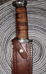 Custom Made Damascus Steel Hunting Knife with Leather Handle - 1 of 3