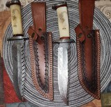 Set of Damascus Steel Hunting Knives with Engraved Fossil Bone Handle - 2 of 3