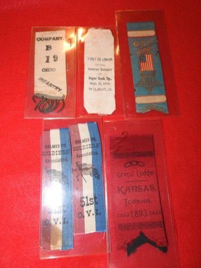 Collection of Civil war reunion and lodge ribbons