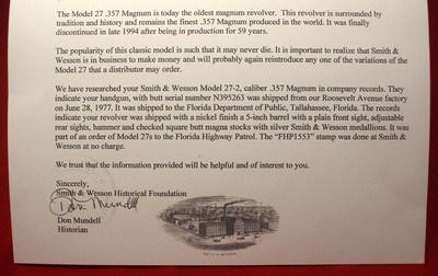 Smith & Wesson Model 27-2, FLORIDA HIGHWAY PATROL 5-inch, Factory Nickel, .357 Magnum - Image 15 of 15
