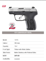 Ruger 75th anniversary LCP Max