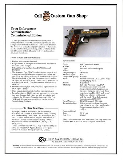 Colt 20th Anniversary of the DEA 1911 pistol - Image 9 of 10