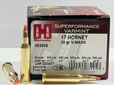 Hornady Superformance Varmint 17 Hornet 20 Grain V-MAX Factory New! - 1 of 4