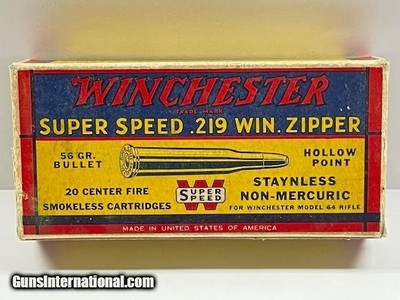 Winchester Super Speed .219 Win. Zipper 56gr HP Nice Clean Ammo