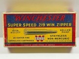 Winchester Super Speed .219 Win. Zipper 56gr HP Nice Clean Ammo - 1 of 11