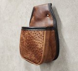 Handmade Leather Double Shell Bag with Cowhide Embossed Ostrich Front | Premium Shotgun Ammo Pouch USA - 2 of 5