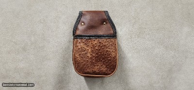 Handmade Leather Double Shell Bag with Cowhide Embossed Ostrich Front | Premium Shotgun Ammo Pouch USA