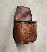 Handmade Leather Double Shell Bag with Cowhide Embossed Ostrich Front | Premium Shotgun Ammo Pouch USA - 3 of 5