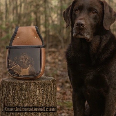 Double Leather Shell Bag with Custom Dog Artwork– Belt Loop Back – Handmade USA