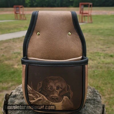 Double Leather Shell Bag with Custom Dog Artwork– Belt Loop Back – Handmade USA - Image 2 of 5
