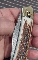 Beautiful Stag and Damascus handmade automatic knife - 14 of 15