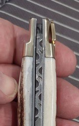 Beautiful Stag and Damascus handmade automatic knife - 13 of 15