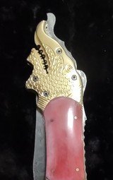 Unique Hand made figural Damascus Dragon automatic knife - 3 of 7