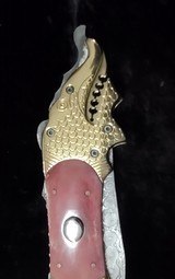 Unique Hand made figural Damascus Dragon automatic knife