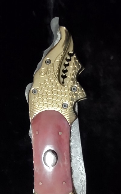 Unique Hand made figural Damascus Dragon automatic knife
