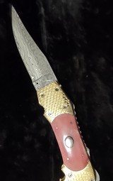 Unique Hand made figural Damascus Dragon automatic knife - 4 of 7