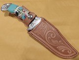 Southwestern motif, turquoise with channel inlay Bowie knife fully engraved - 3 of 7