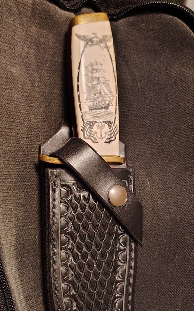Ivory handle knife with nautical scrimshaw - Image 1 of 12