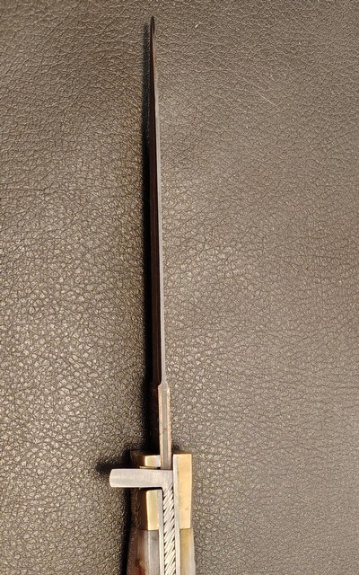 San Francisco style folding Bowie, Handmade automatic art knife with copper Damascus blade - Image 4 of 15