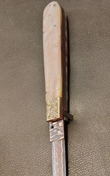 San Francisco style folding Bowie, Handmade automatic art knife with copper Damascus blade - Image 5 of 15