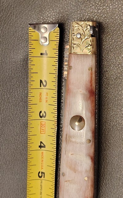 San Francisco style folding Bowie, Handmade automatic art knife with copper Damascus blade - Image 9 of 15