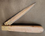 San Francisco style folding Bowie, Handmade automatic art knife with copper Damascus blade - Image 8 of 15
