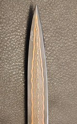 San Francisco style folding Bowie, Handmade automatic art knife with copper Damascus blade - Image 6 of 15