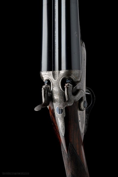 PURDEY A 12 BORE 1863 PATENT (SECOND PATTERN) PUSH FORWARD THUMBHOLE UNDERLEVER BAR IN WOOD HAMMERGUN