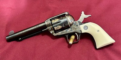 Ruger Vaquero 44 Magnum, Case Hardened Frame, Ivory Grips, Gold Engraved Cylinder, 5.5” barrel, Excellent Condition! Model 00586