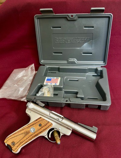 Ruger MK II “Volquartsen Custom” Stainless, 3.5” Heavy BBL & Trigger, Bo-Mar Sights, 1998, Exc Condition!