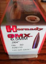 6.5mm Hornady GMX 120 gr bullets in new unopened box