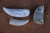 3 antique Whale Teeth, two are engraved one is not engraved. - 2 of 8
