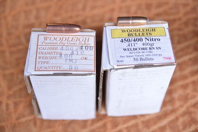 Woodleigh 450/400 bullets, 2 boxes, 50/ box, one solids, one softs, both 400g. - Image 1 of 4