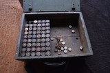 Antique wood box with 49 assorted 10 ga brass shells, Winchester, UMC, parker