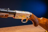 Browning pump-action rifle (Trombone) in 22 Long engraved by Master Engraver, Angelo Bee - 4 of 15